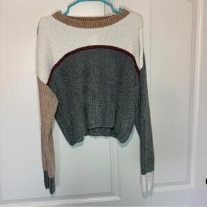 NWT Wynter‎ Javana Cropped Sweater Dark Green Chenille Colorblock Size: Large